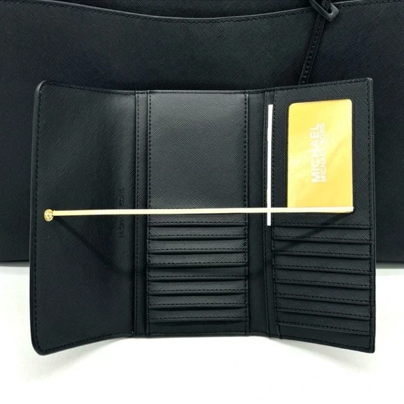Michael Kors Large MF Pocket Shoulder Tote Bag & Trifold Wallet Black/Gold